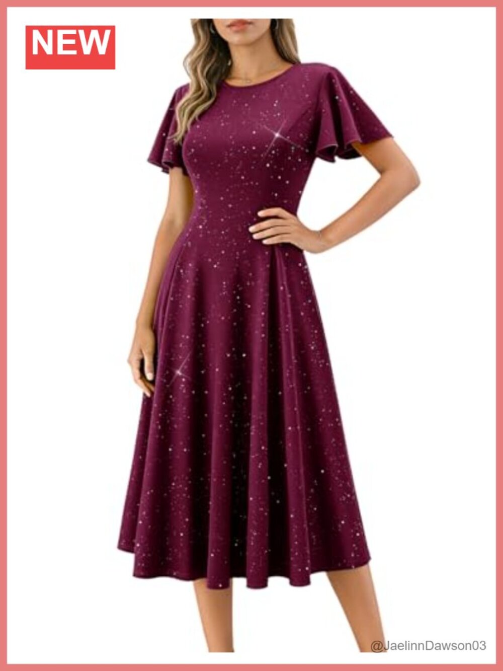 Sequin Formal Dress Boat Neck Flare Sleeve A-Line Wedding Guest Cocktail Gown